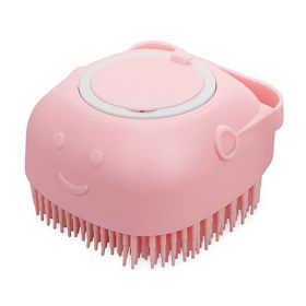 Dog Cat Bath Brush Comb Silicone Rubber Dog  Puppy Massage Brush Hair Fur Grooming Cleaning Brush Soft Shampoo Dispenser (Color: Pink)