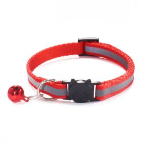 Reflective Dog Collar Pet Cat Puppy Nylon Collar with Bell Neck Adjustable (Color: Red)