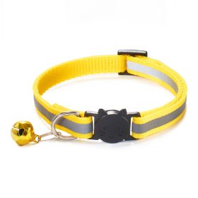 Reflective Dog Collar Pet Cat Puppy Nylon Collar with Bell Neck Adjustable (Color: Yellow)