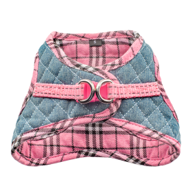 Step-In Denim Dog Harness - Pink Plaid (size: large)